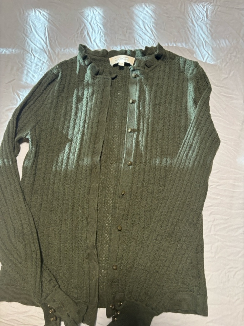 Sézane Olive Green Ribbed Button-Up Cardigan - Picture 4 of 6